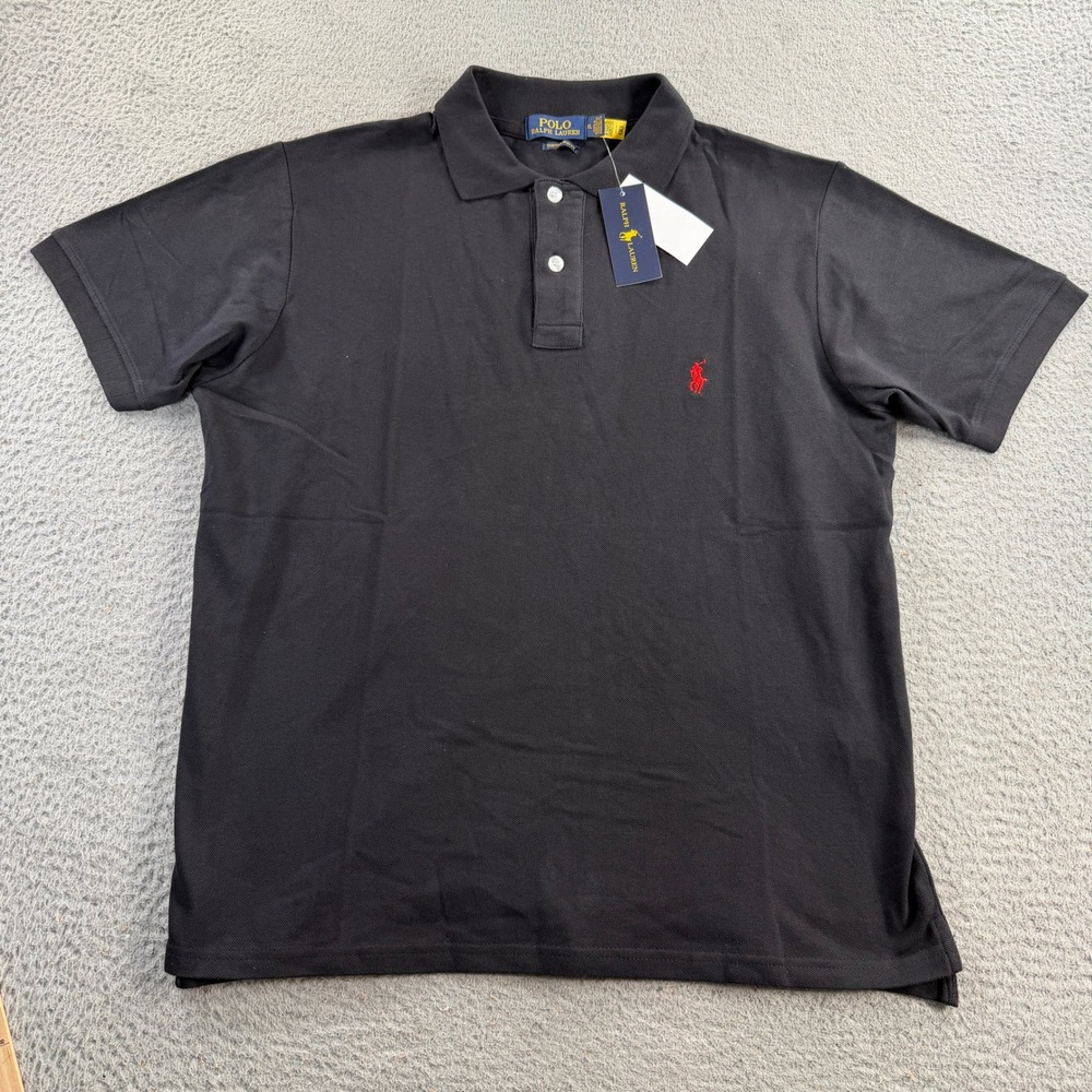 Polo Ralph Lauren Polo Shirt Mens XL Black Red Pony Custom Slim Fit Preppy NWT